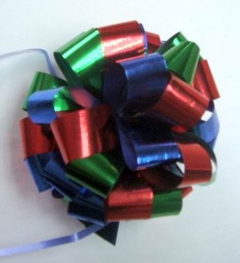 Multi color Pull bow Christmas Gift Stripes , Swirls Pom Pom Bow , 5" Wide wired ribbon bows 120U Thickness