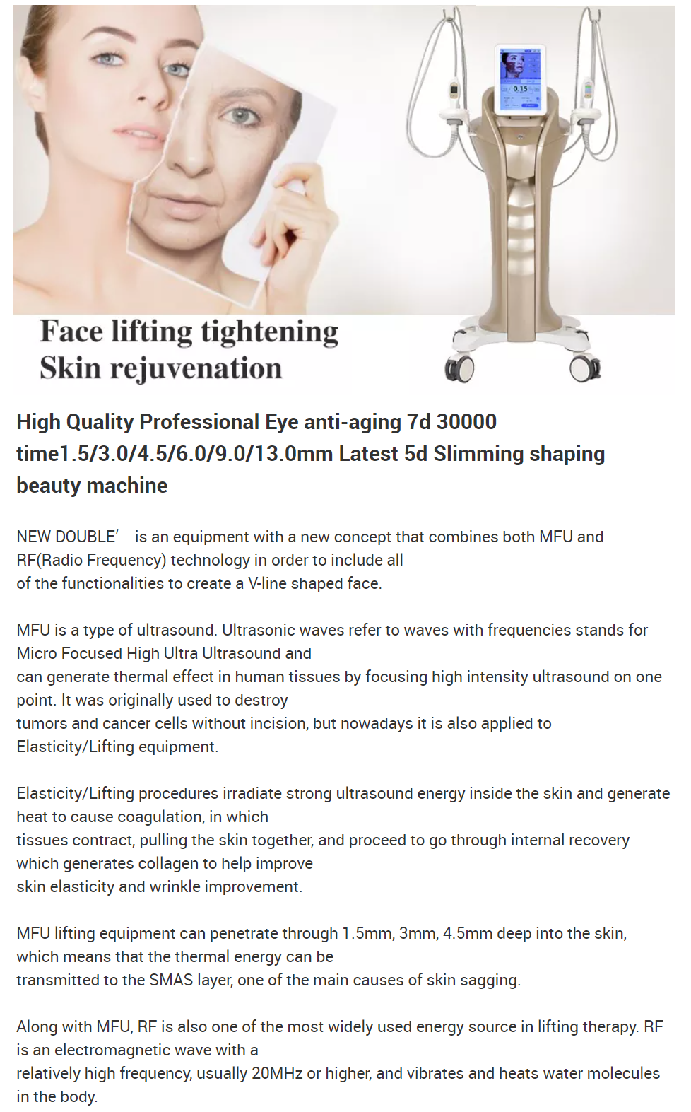 Multi-functional MFU RF HIFU Machine for Face and Body Skin Tightening and Lifting with 4 Handles and 10 Cartridges