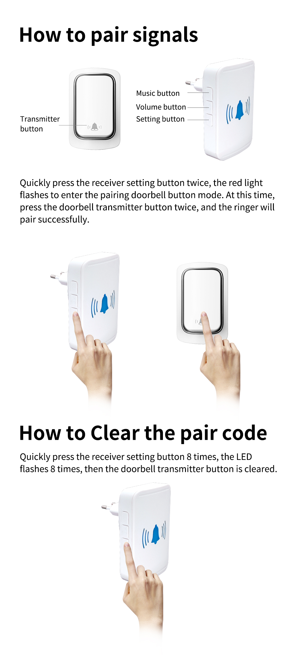 IP44 Tuya Smart Doorbell EU US UK Plug Waterproof Door Bell