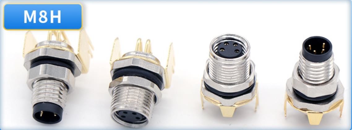 M8 Angled Male Back Mount PCB IP67 Waterproof Connectors Sensor Receptacle Bend Pins Shield