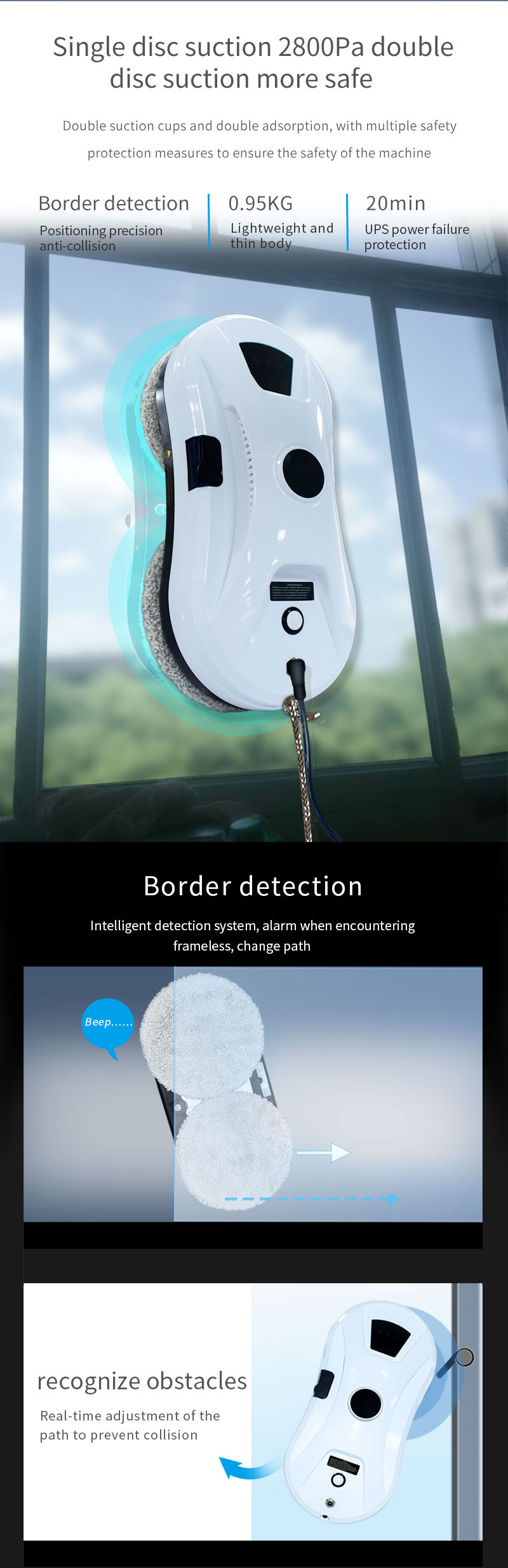 Customized LIECTROUX YW610 Glass Robot Cleaner for HOUSEHOLD Window Cleaning in Dutch