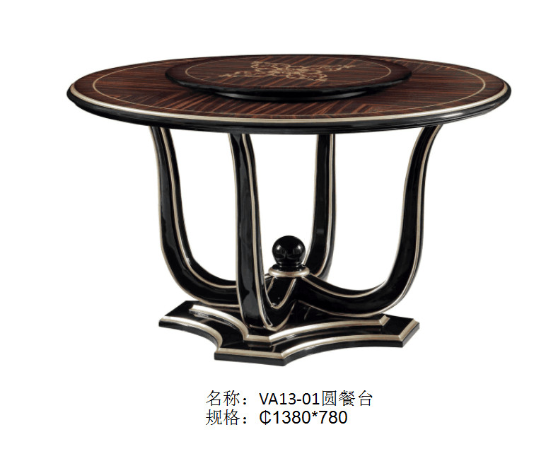 French Luxury Furniture Dining room Tables in glossy painting Ebony wood with Leather Upholstered Chairs and Buffet