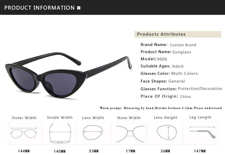 BSCI Small Frames Black Cat Eye Sunglasses Promotion Sunglasses With Logo
