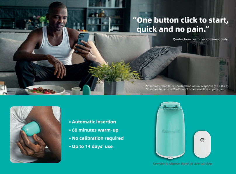 15 Days Continuous Glucose Monitoring CGM Systems Built-In Battery IPX8 Waterproof