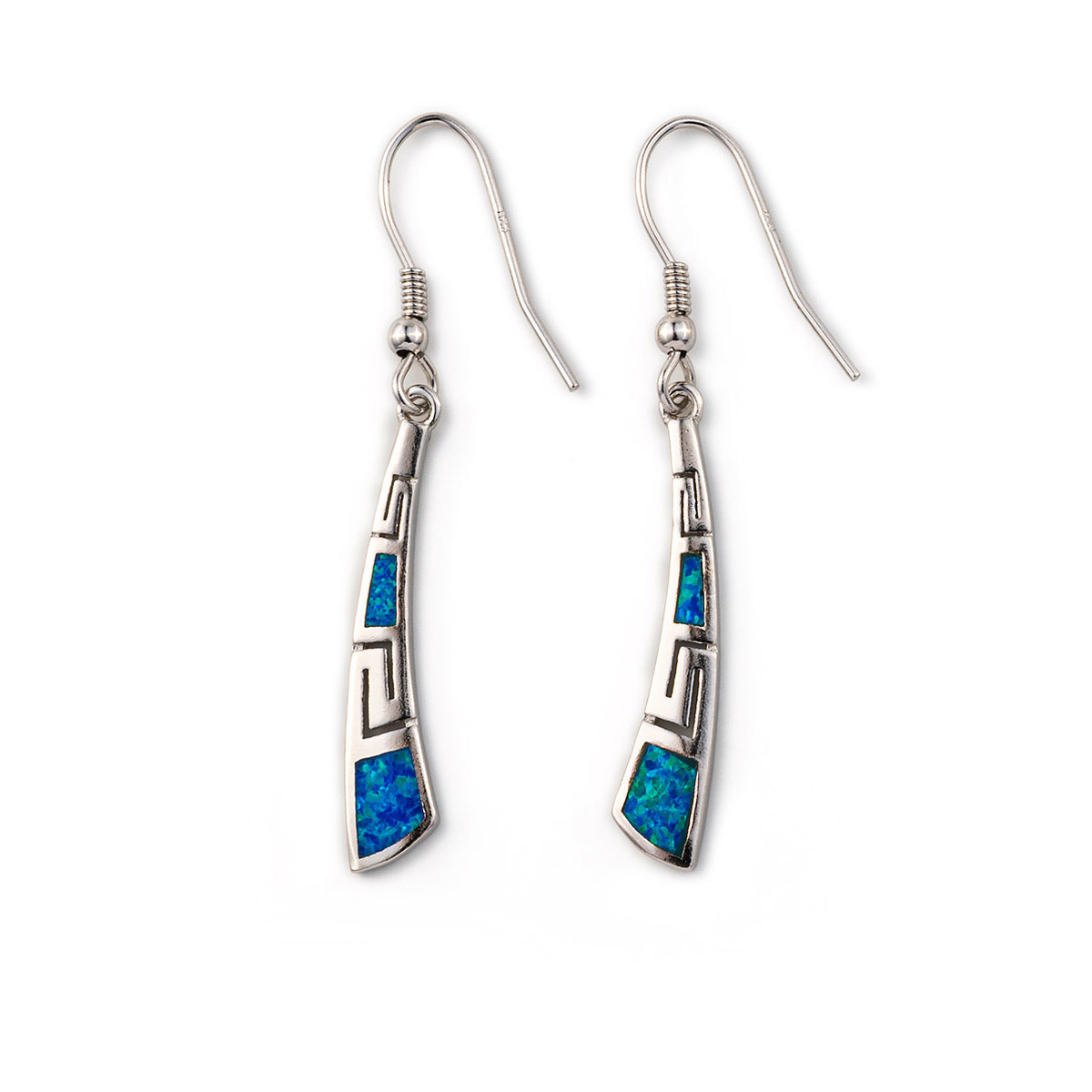 Retro Greek Key Curvy Silver Blue Fire Opal Dangle Earrings High Quality Jewelry For Women
