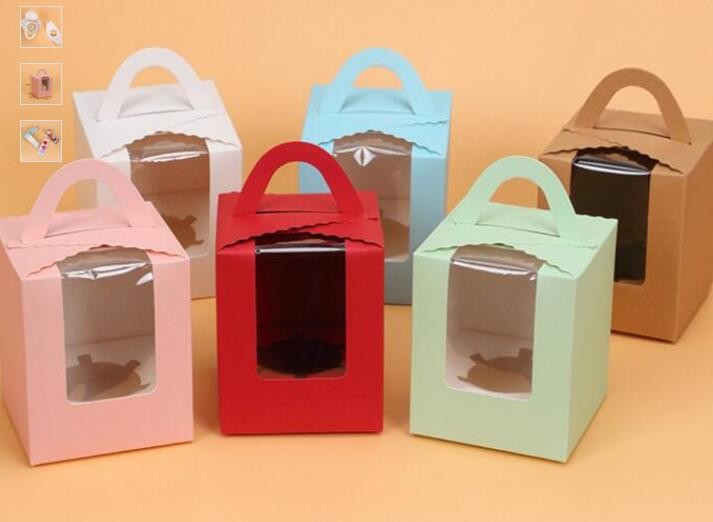 Wholesale custom Paper Cookies packing Cake Box with PVC window,Wholesale Plastic Square Birthday Wedding Packaging Clea