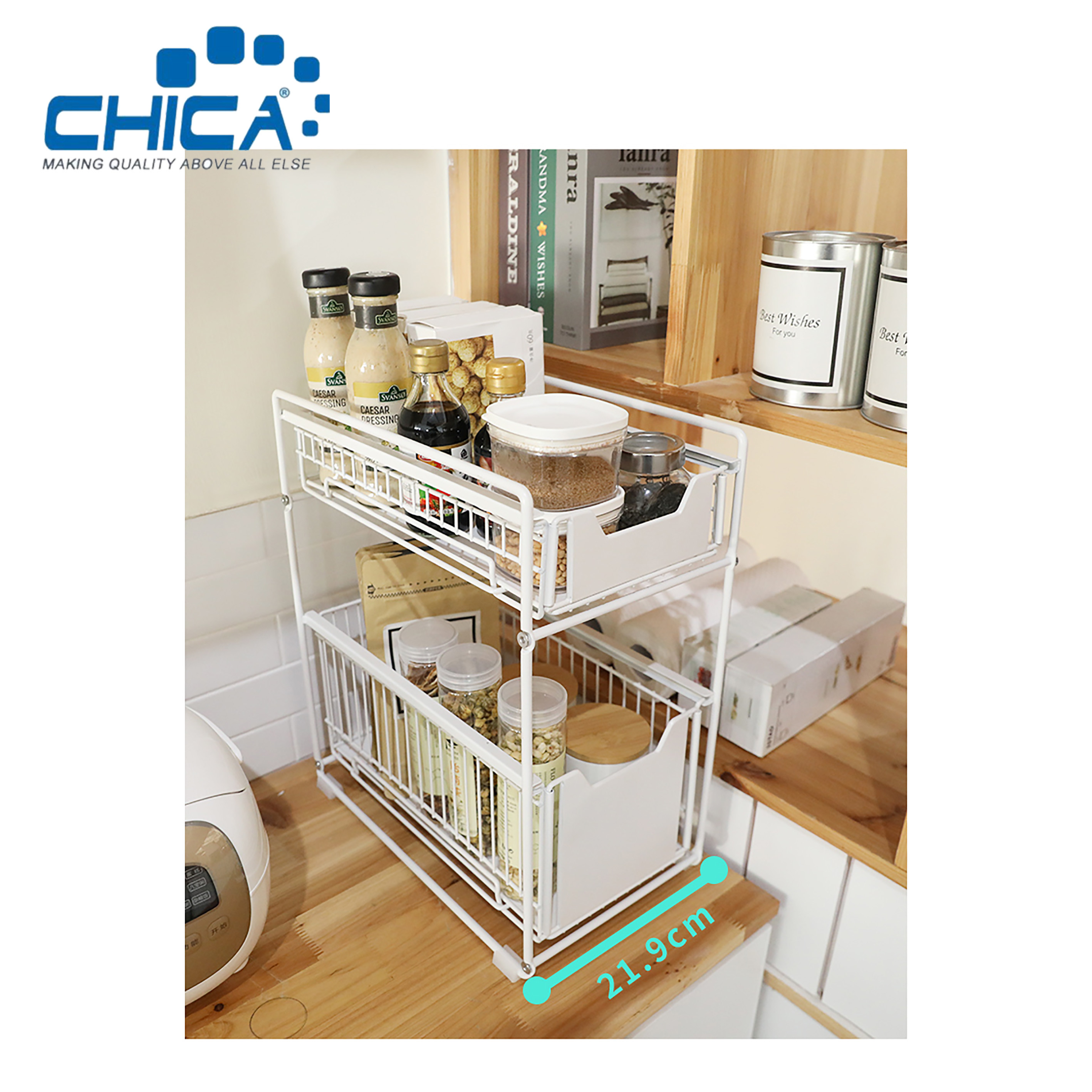 White Color 2 Tiers Kitchen Fridge Storage Rack Black Color 37.4x21.9x44cm Fridge Rack Accessories of Kitchen Sink