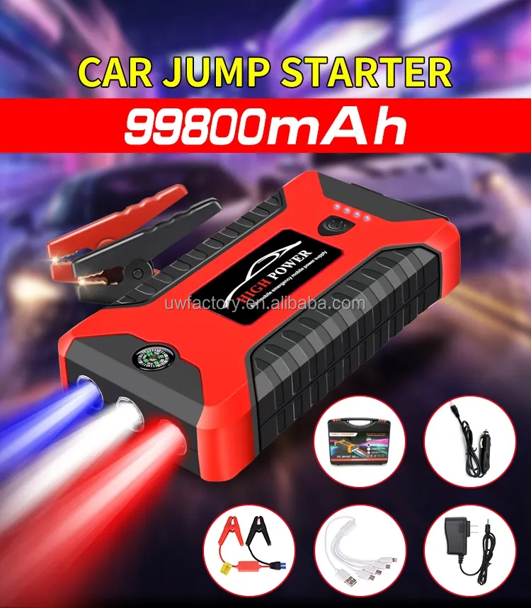67KWh-168KWh Battery Capacity Car Jump Starter 600A Portable Starting Device 4USB 20000/99800mAh with High Capacity