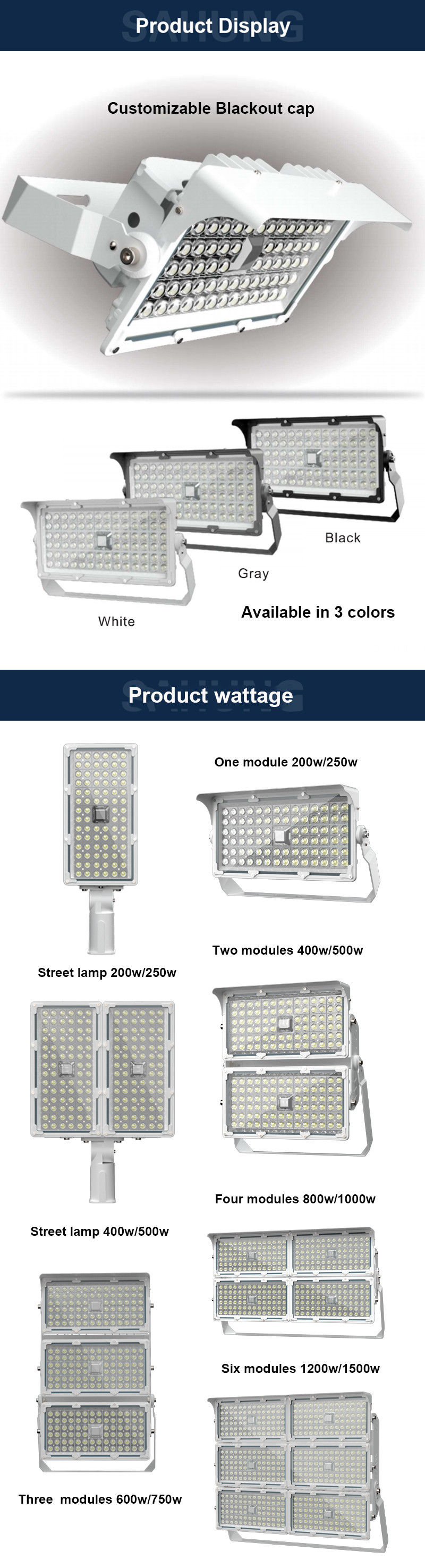 Outdoor Modular LED Street Light Area Lighting Fixtures 250w 500w 750w 800w