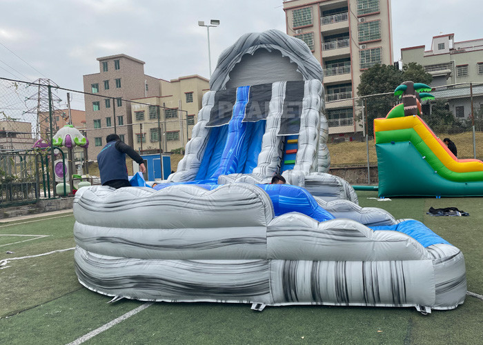Marble Color 0.55mm PVC Inflatable Water Slide With Pool