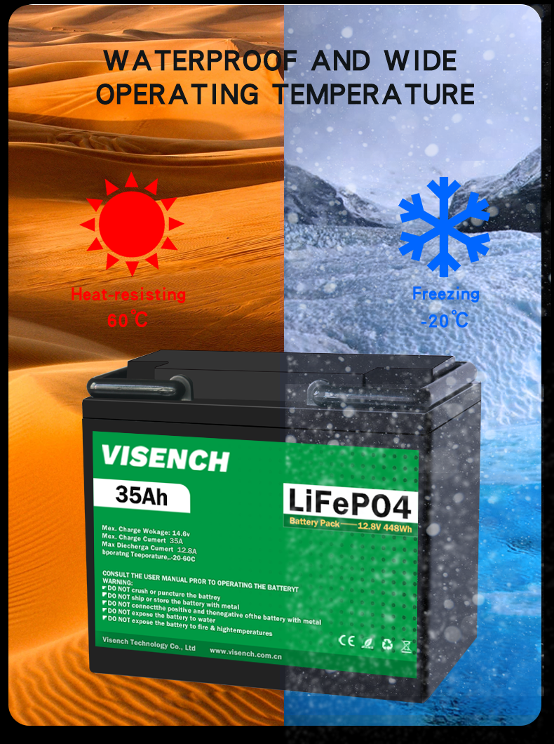 Visench 12V 35Ah Deep Cycle Digital Rechargeable Lithium Iron Phosphate Battery 12.8V Lifepo4 Lithium Ion Battery