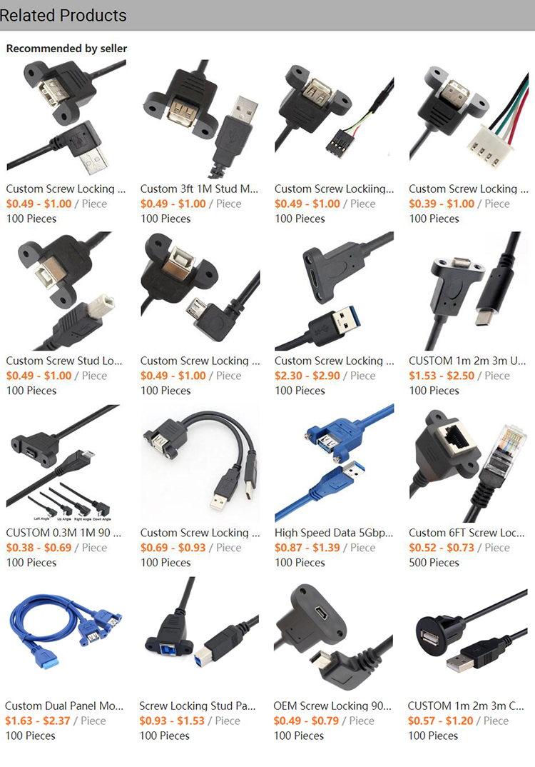CUSTOM Snap Socket USB 2.0 A Male Panel Mount Cable with 6 Wires Dupont Terminal