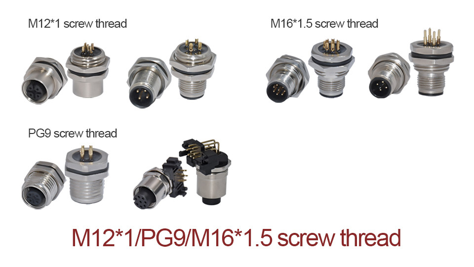 Industrial M12 3 - 17 Pin A B Code Sensor Solder Pcb Screw Thread M8 M12 Wall Mount Connector