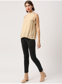 Women Fashionable Black Scalloped Top