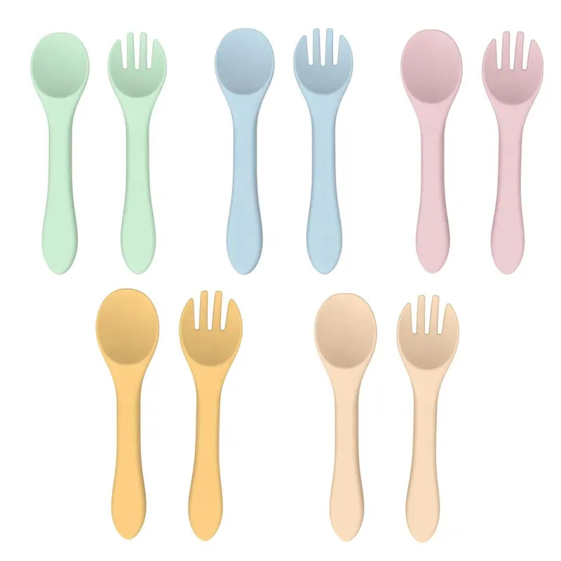Baby Nontoxic Silicone Kitchen Product Fork And Spoon Practical