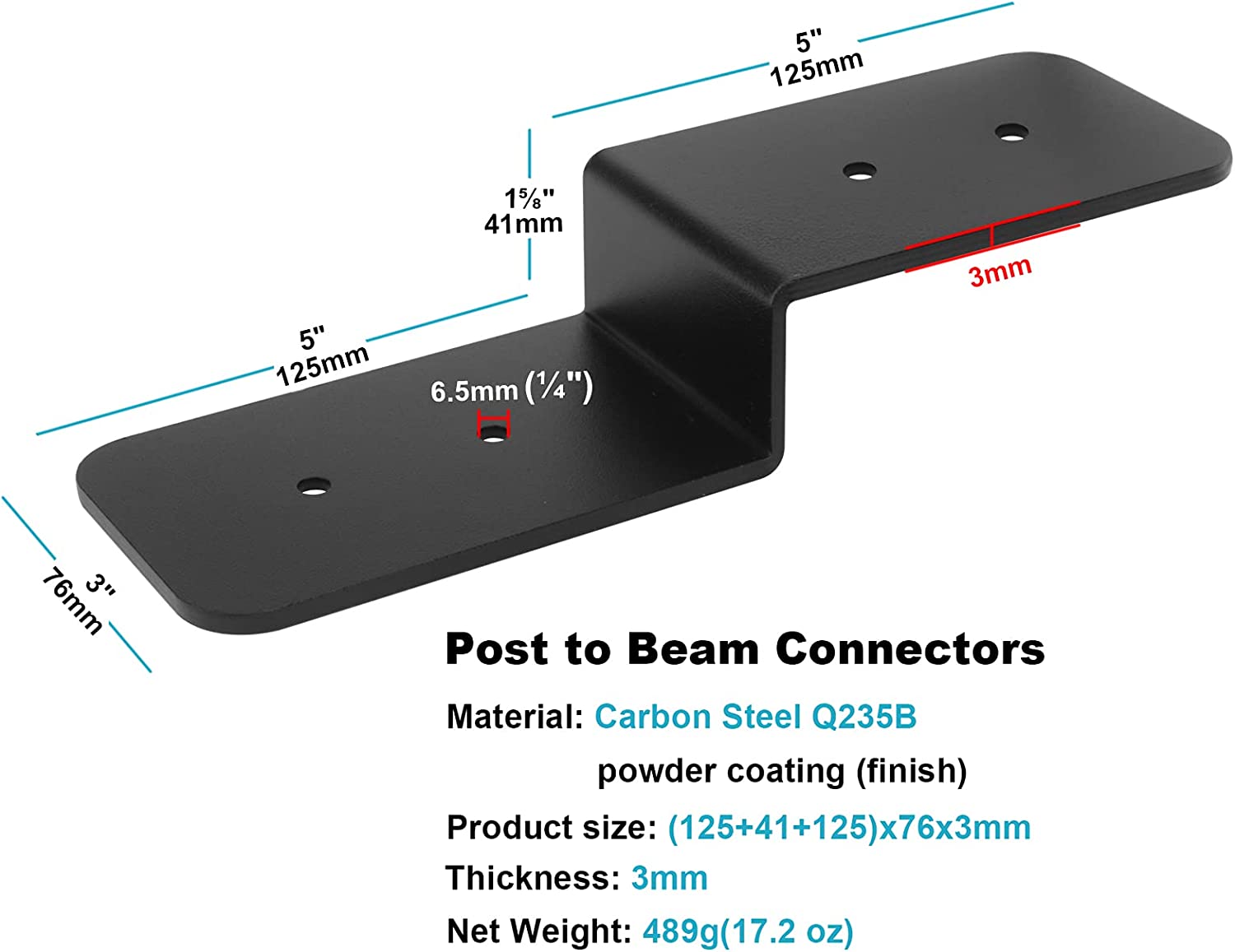 Wood Frame Mounting Connector Black Steel Z Bracket with Powder Coating