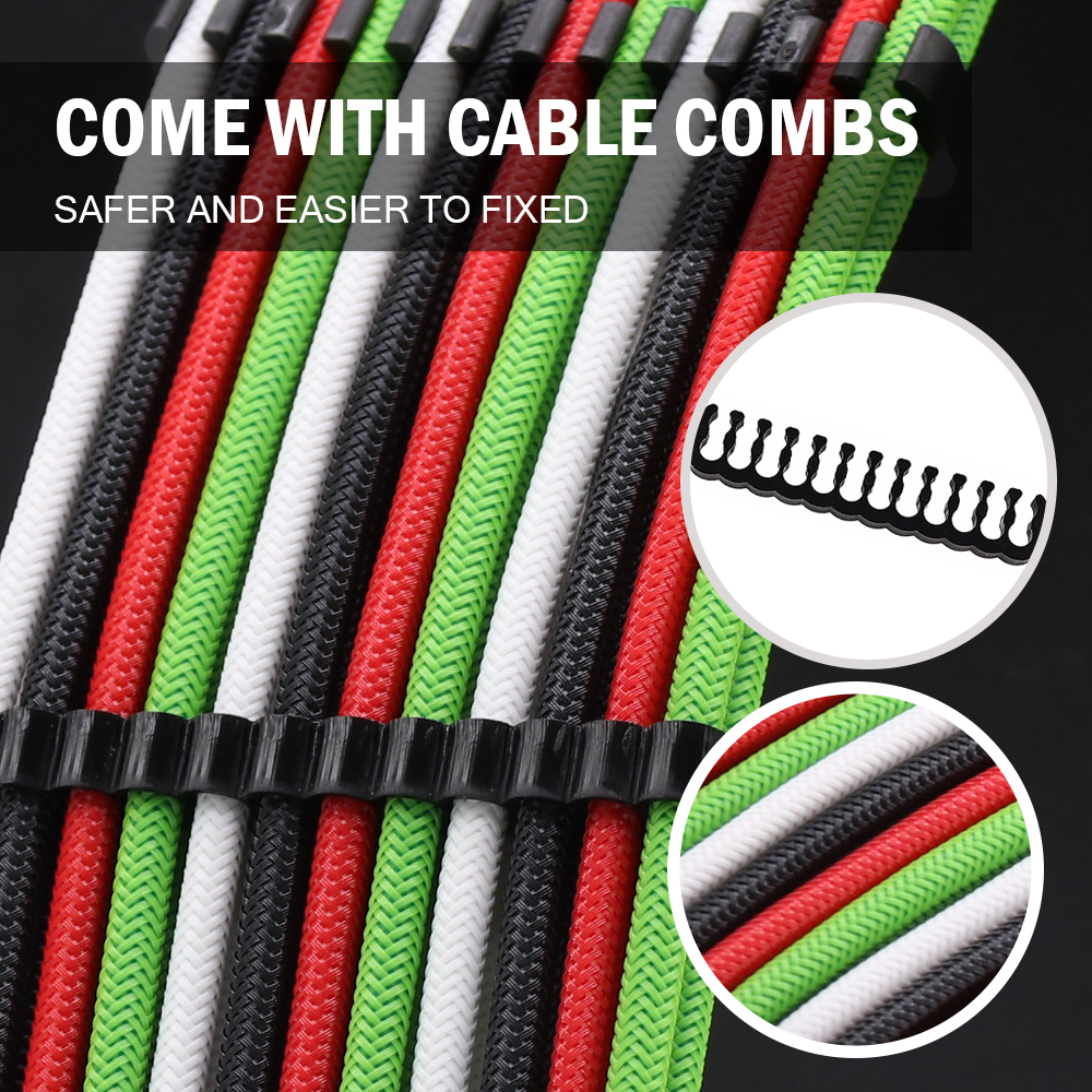 Sleeved Cables PSU Extension Kit 18AWG 30cm ATX 24P CPU4+4P PCI-E 6+2P PCI-E 6P For ATX Power Supply Cable Rainbow