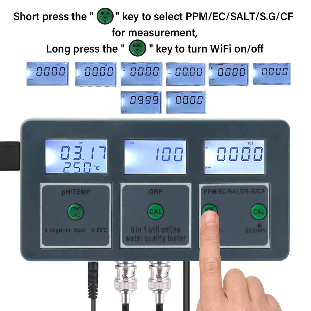 Tuya Wifi Online Water Quality Detector PH ORP EC TDS SALT S.G CF Temper