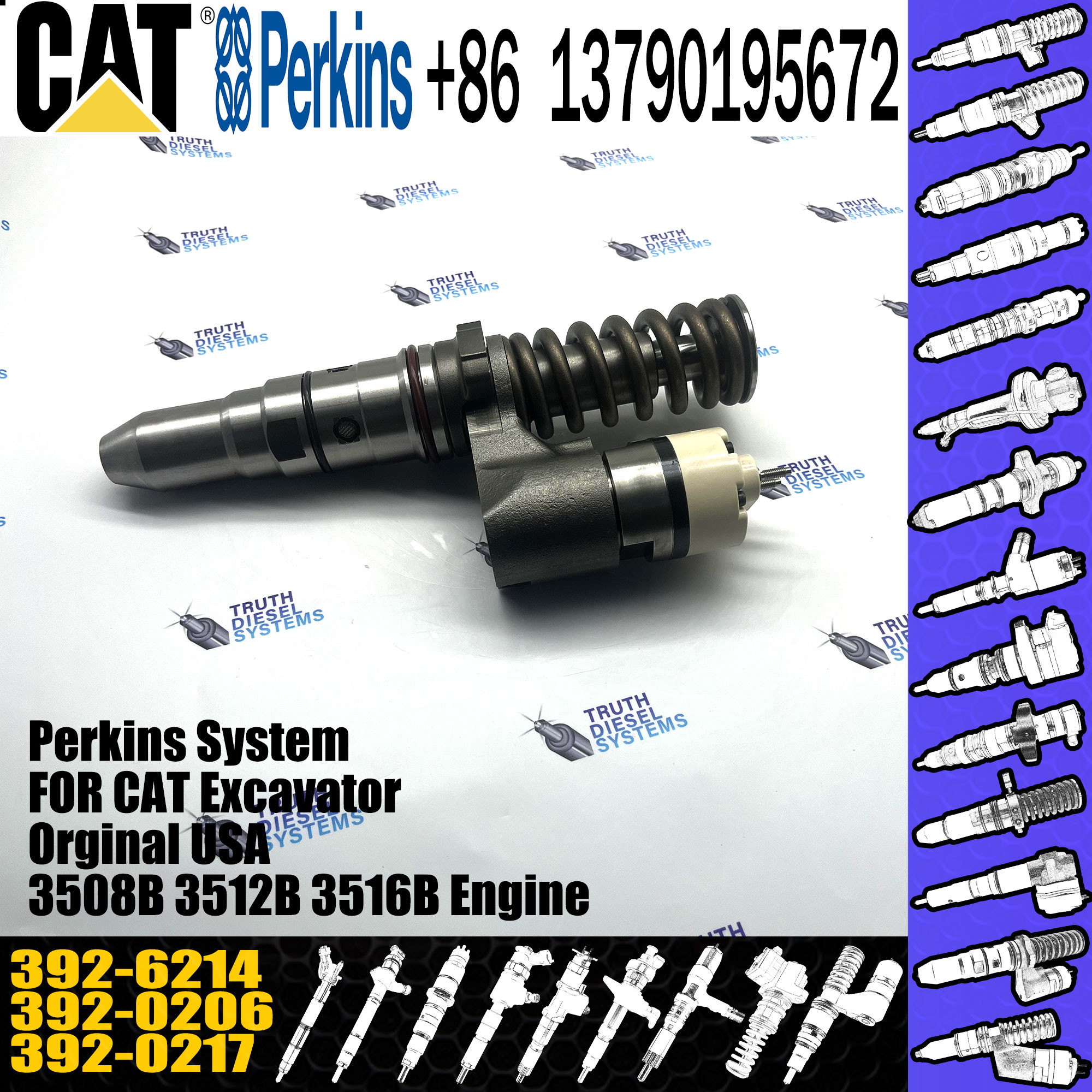 3508B/3512B/3512C/ 3516B/3516C engine fuel injector 392-0206 392-0217 392-6214 with genuine packing