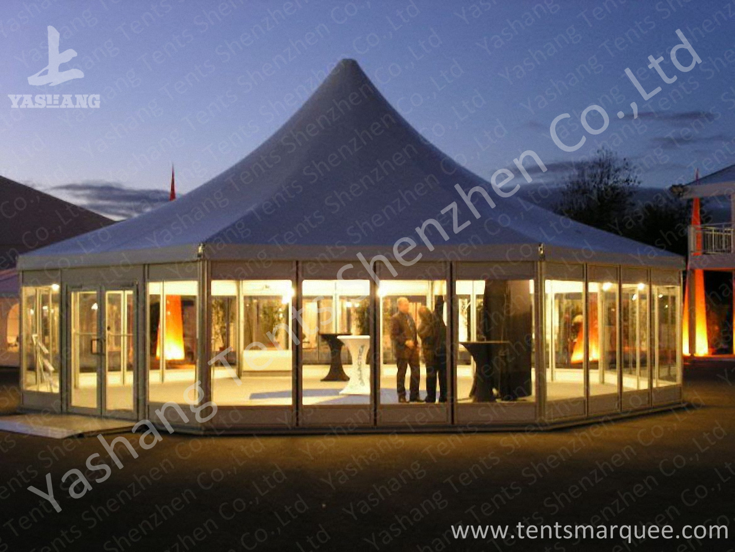 Polygon Transparent Glass Wall wedding canopy tent high peak Aluminum Frame