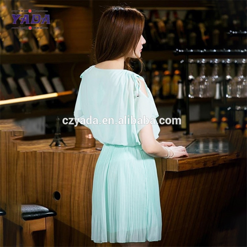 Plus size ladies chiffon mini womens t shirt dress cheap luxury women dresses with bats sleeves and pleats