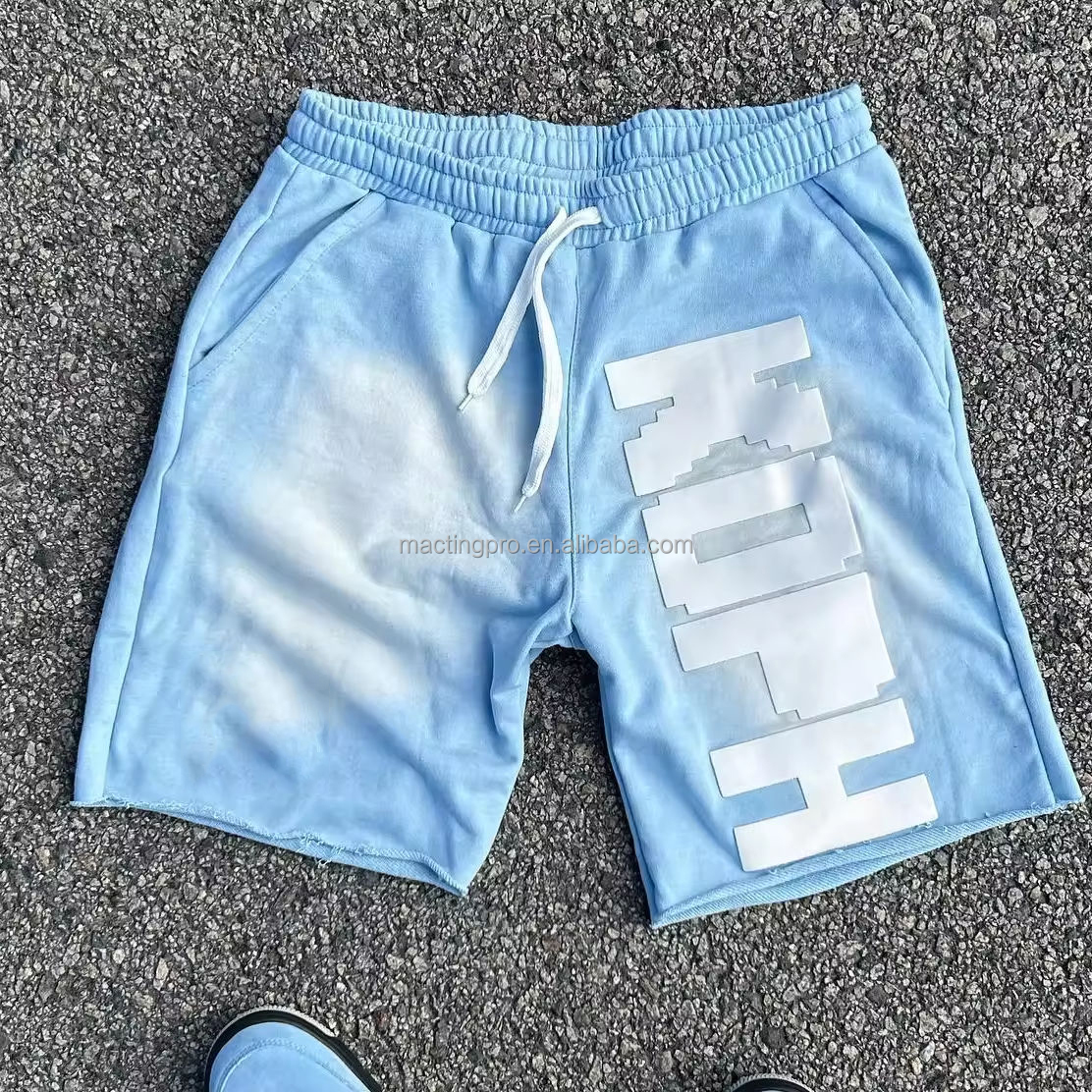 Drawstring Closure Customized Cotton French Terry Sun Faded High Waist Shorts for Men