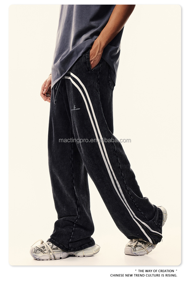 Custom Streetwear Cotton French Terry Stacked Flare Sweatpants Joggers with Acid Wash