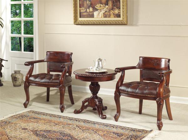 Red Brown Antique Classic Leather Armchair Golden Velvet Solid Wood Leisure Arm