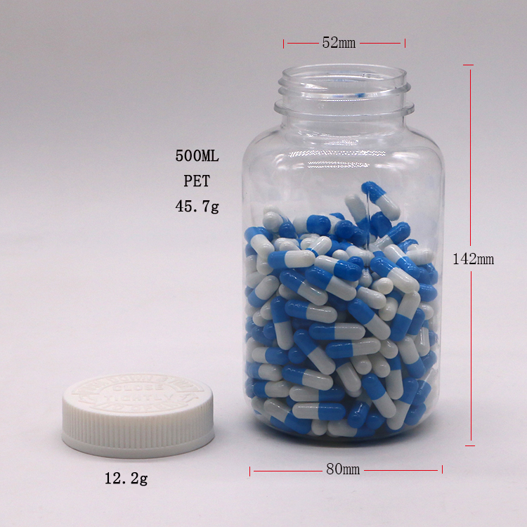 500ml Plastic PET Medicine Container with Screen Printing and Child Resistant Cap