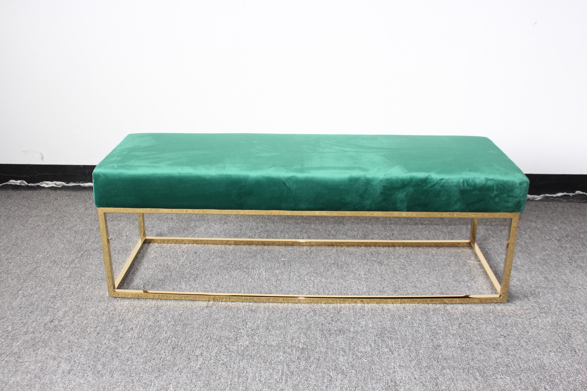 Stainless steel leg uphostered ottoman bed stool button velvet ottoman foot stool