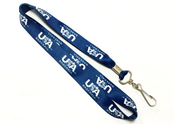 Dark Blue Logo Dye Sublimation Lanyards Clamp J Hook Attachments Heat Transfer