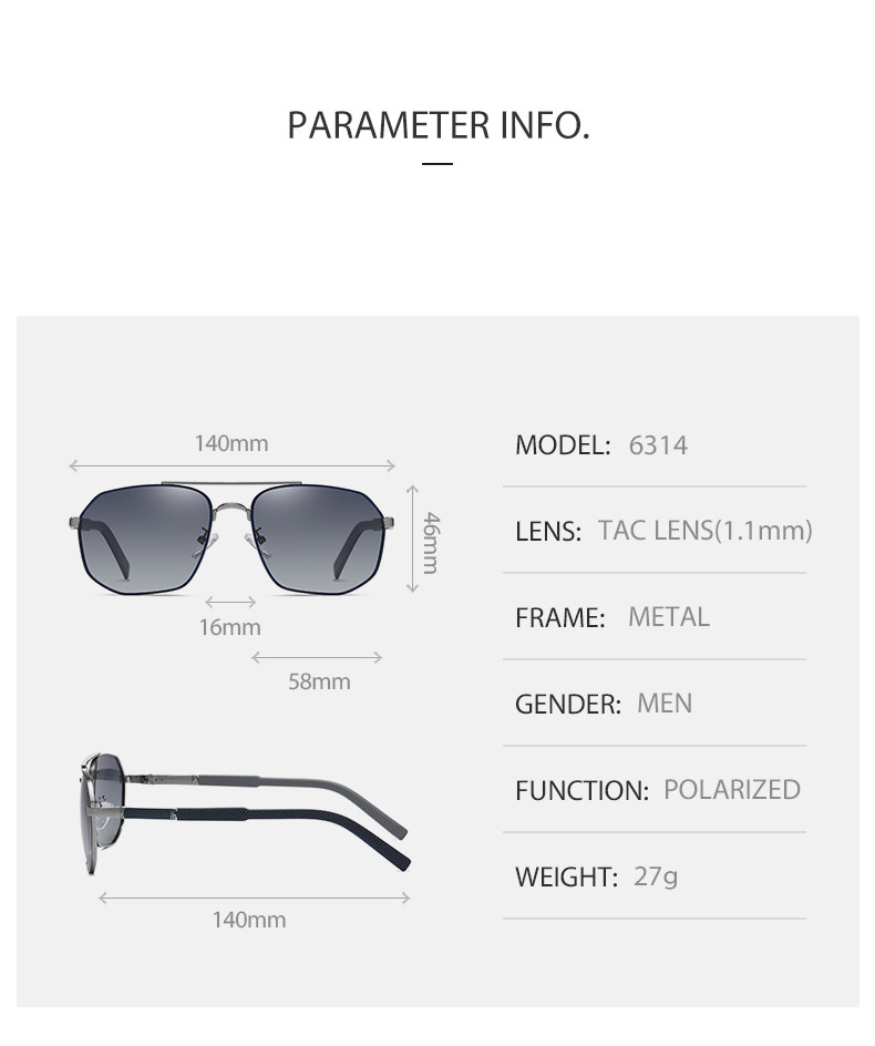 Men'S Metal Frame Sunglasses Multilateral OEM With 58mm Lens