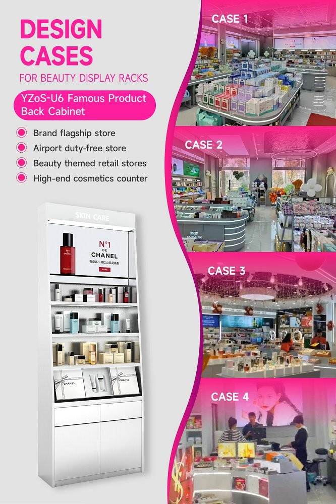 YZoS-U6 60mm Thick Soft Film Light Box Skincare Display Cabinet with Wooden Shelves