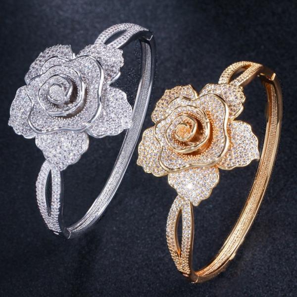 Luxury Rhinestone Flower Bracelet for Women Crystal Bracelet Wedding Bridal