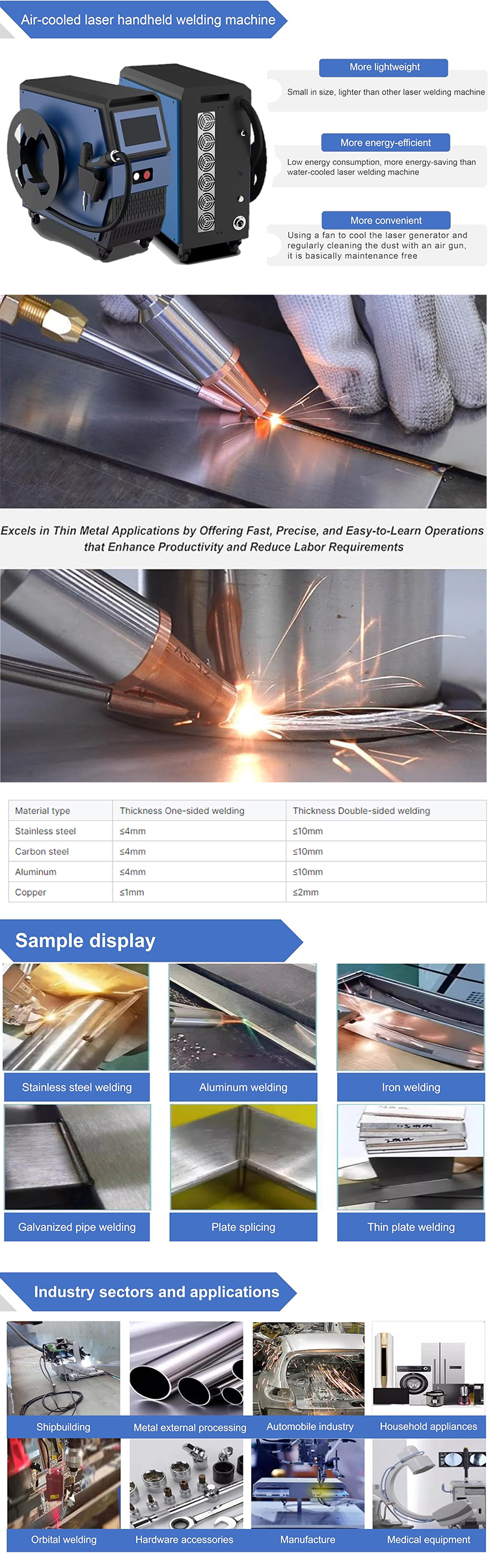 Metal Stainless Steel Carbon Steel 39KG 4 in 1 Air Cooling 1500W Portable Mini Handheld Laser Welding Machine