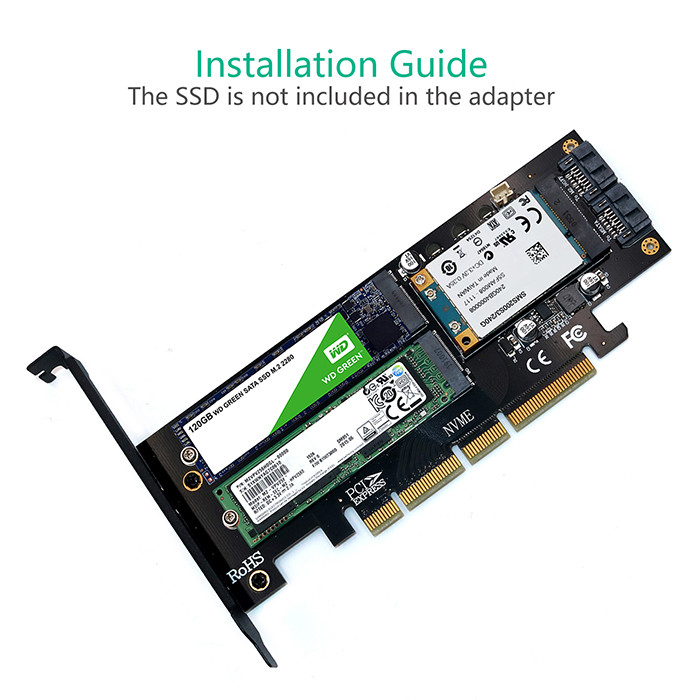 3 In 1 Msata And M.2 NGFF NVME SATA SSD To PCI-E 4X And SATA3 Adapter With Heatsink