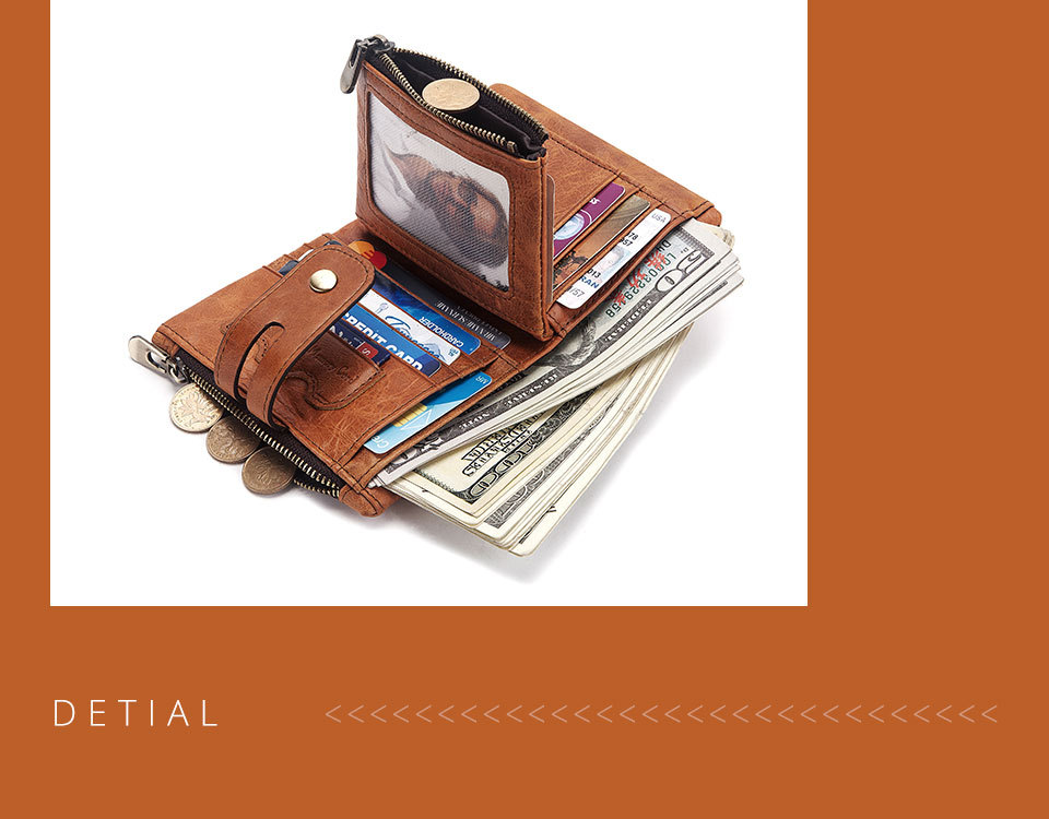 Business Design Style Genuine Cowhide Leather RFID Mini Wallet for Mobile Phone Cases