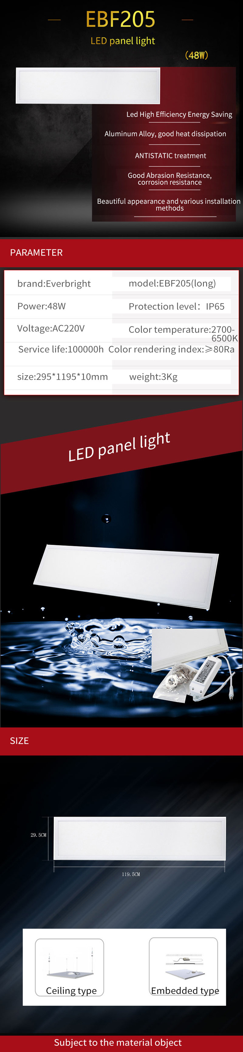 72W Commercial Electric LED Color Changing Flat Panel 2x4 Thermostable