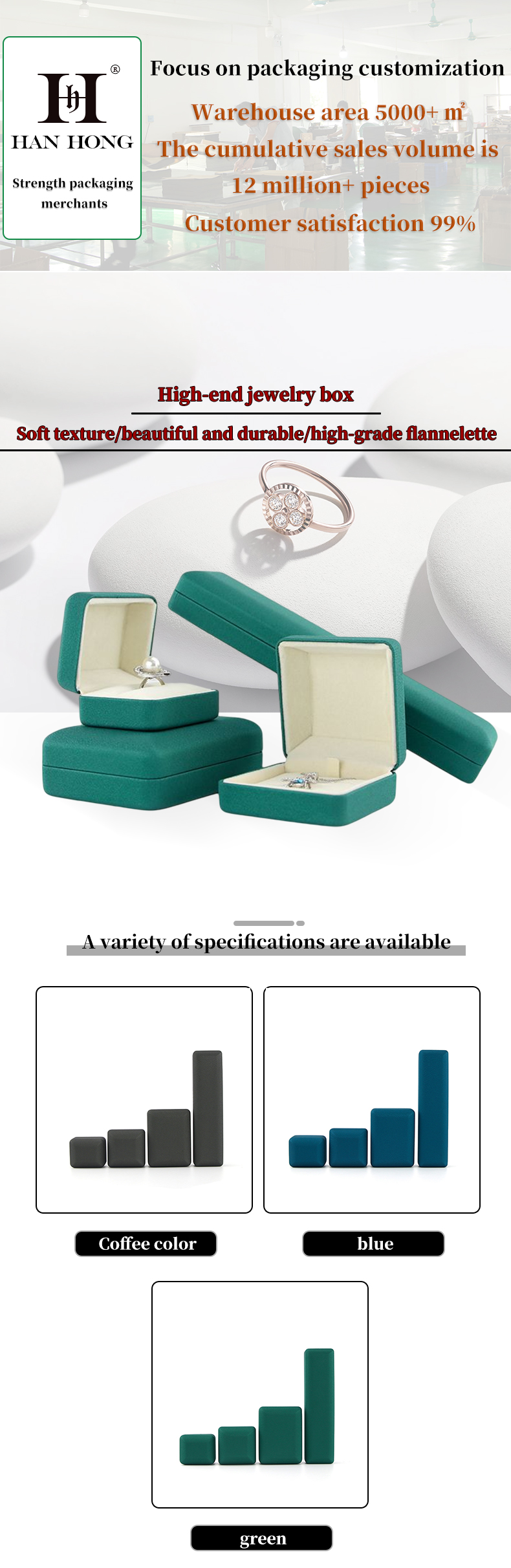 Jewelry Package Iron Necklace Ring Box for Customized Size Grade Hanhong Emerald