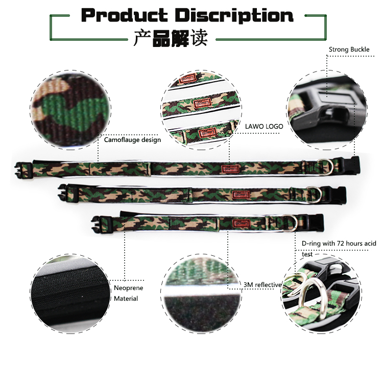 Luxury Pattern Reflective Big Nylon Dog Collars , Pet Accessories Custom Dog Collar