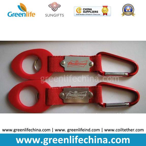 Promotional custom logo red Karabiner with short strap&rubber water bottle loop