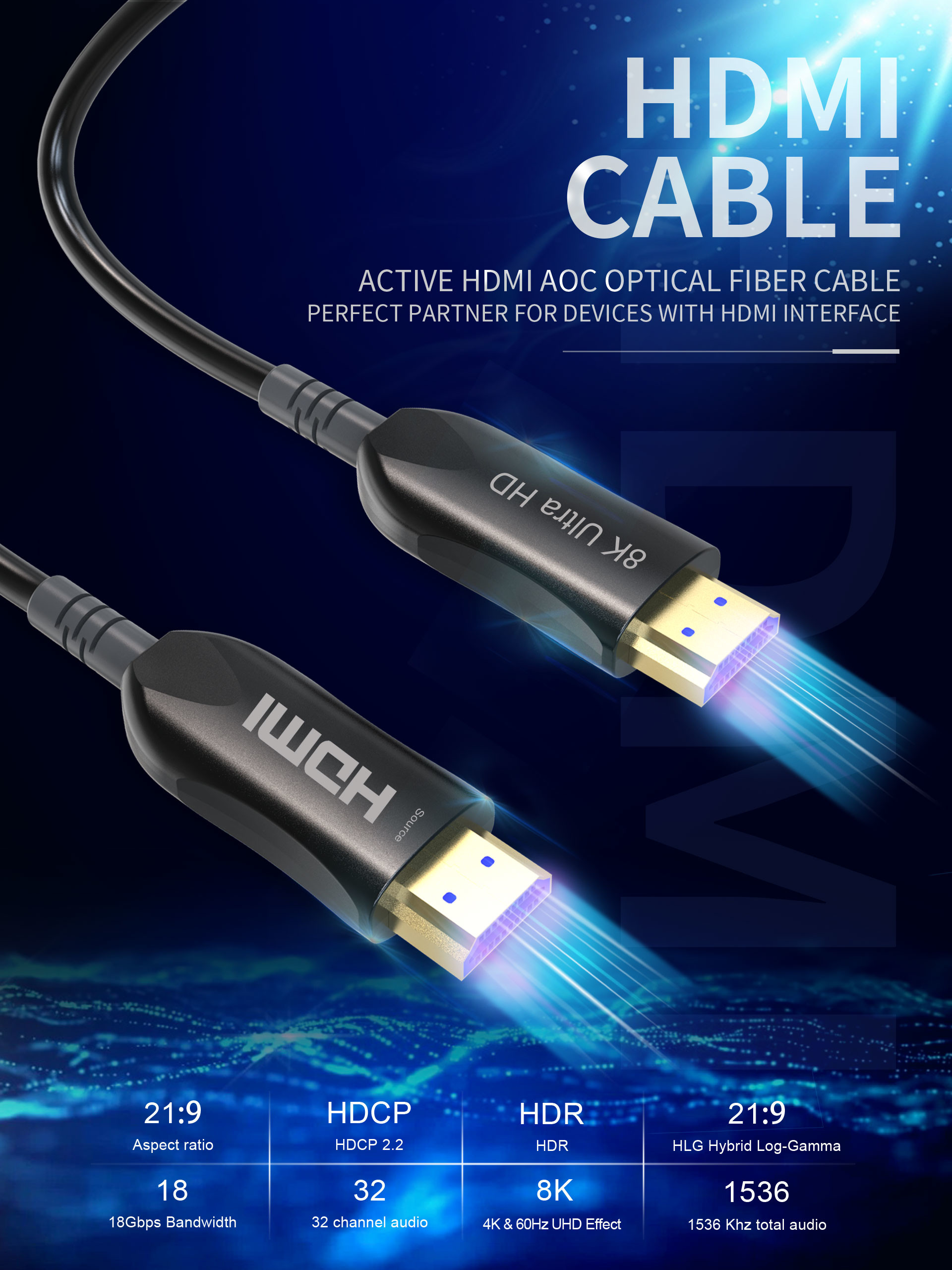 HDCP2.2 Fiber Optical HDMI Cable