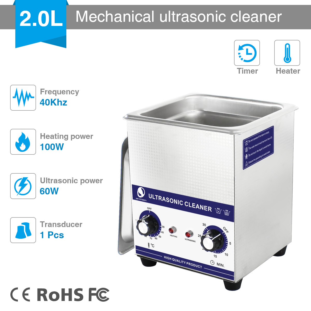 2L timer heater household instrument cleaning machine ultrasonic cleaner