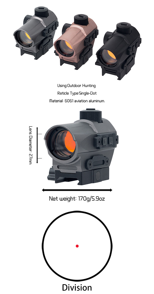 Hunting Red Dot Riflescope / D10 Red Dot Sight 1.5 MOA Manual Key Switch With 20mm Riser Mount Gray