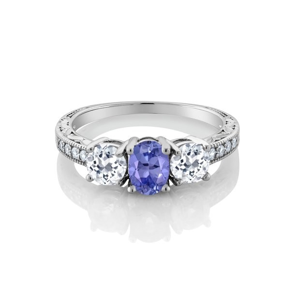 0.25 Carat Tanzanite With Sterling Silver Ring Jewelry with White CZ Accent