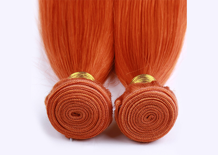 Orange Virgin Human Hair Extensions 12 Inch Double Stitch Weft Single Drawn