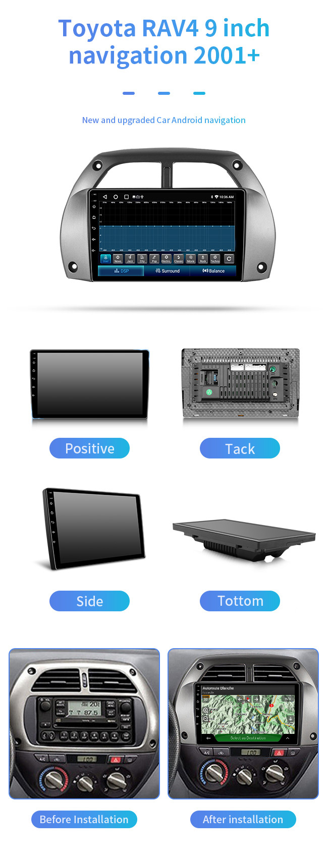 Toyota Rav4 2001 9 Inch 8 Cores Android 12 Car DVD Multimedia Player Touch Screen Stereo With Navigation