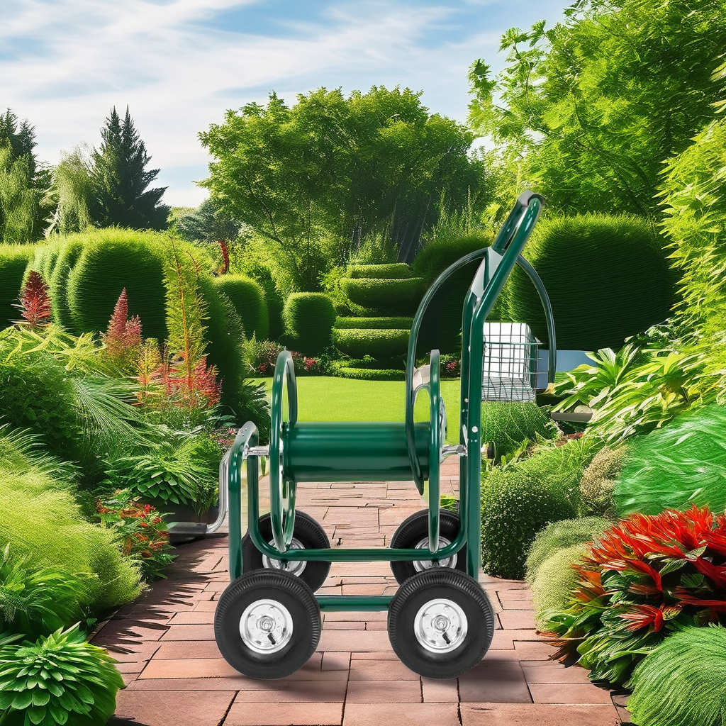 100KGS Capacity Iron Garden Water Hose Reel Cart Convenient For Outdoor