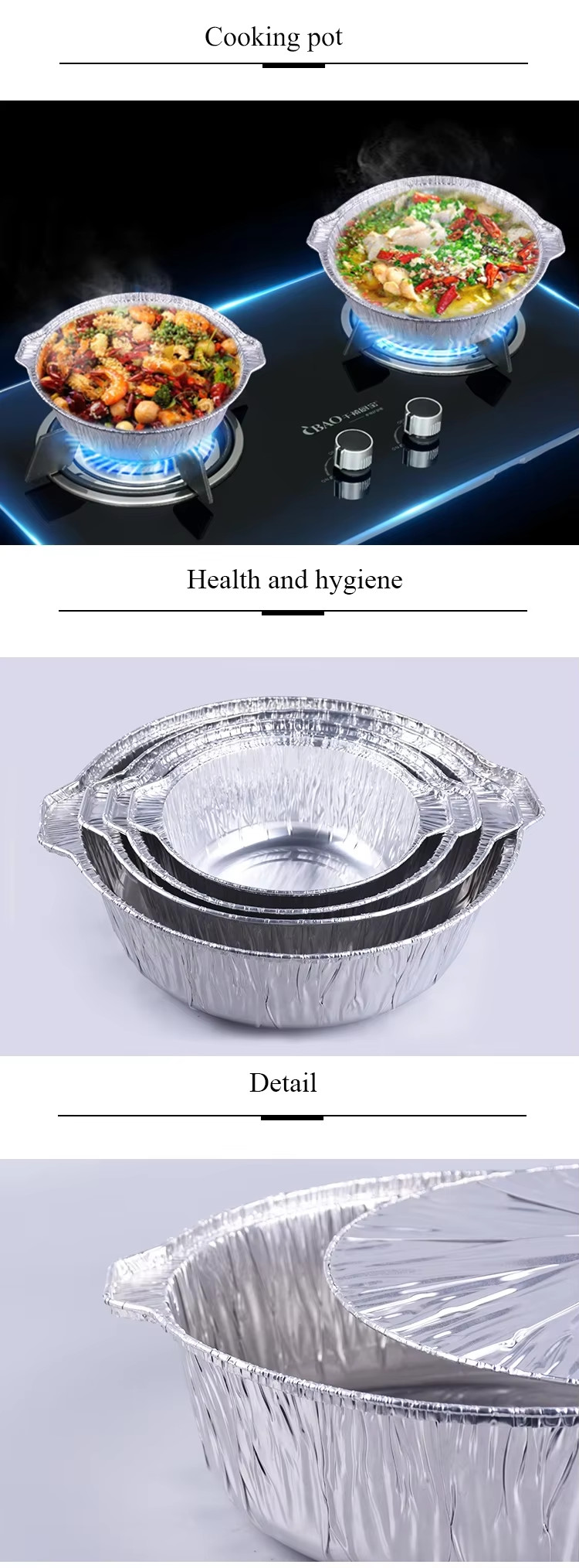 Disposable Round Aluminum Foil Pot Heavy Duty Foil Cooking Pot with Foiled Cover