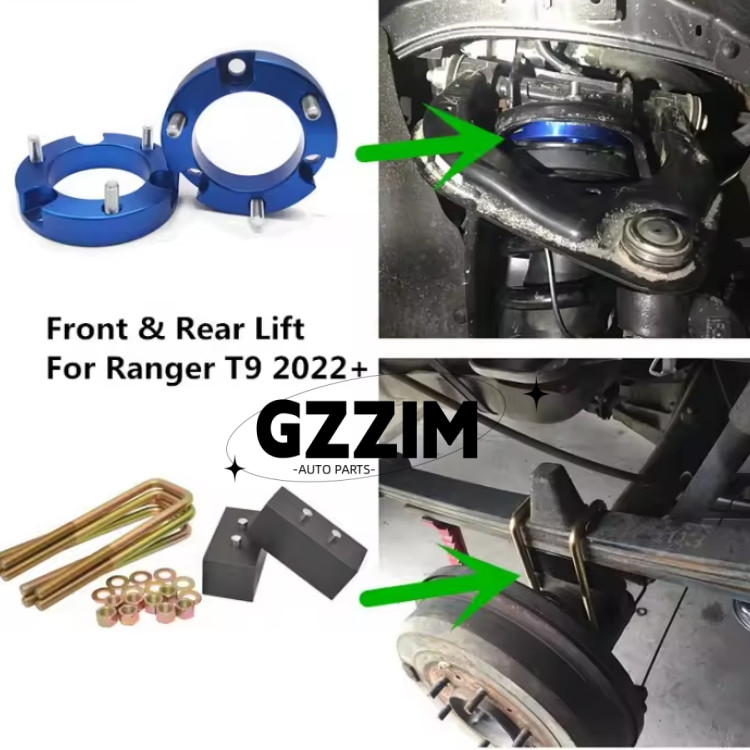 Ford Ranger 2023 T9 4x4 Off Road Leveling Lift Kit 2" Front Shock Spacer Rear Aluminum Block